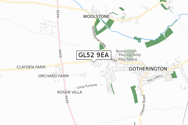 GL52 9EA map - small scale - OS Open Zoomstack (Ordnance Survey)