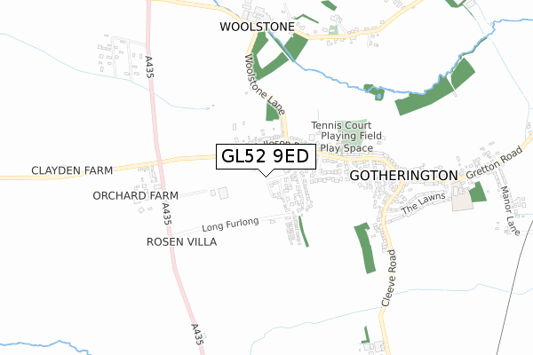 GL52 9ED map - small scale - OS Open Zoomstack (Ordnance Survey)