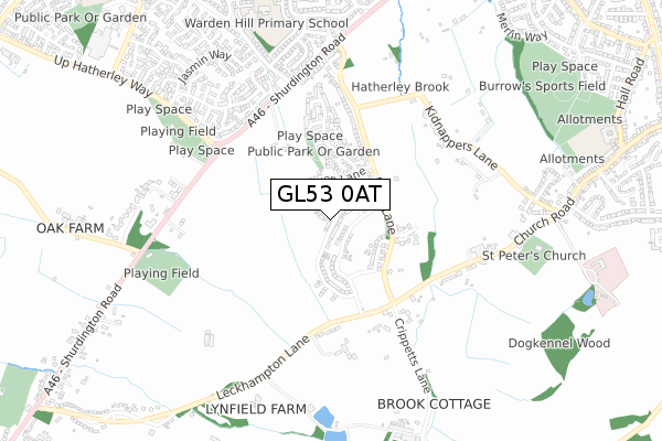 GL53 0AT map - small scale - OS Open Zoomstack (Ordnance Survey)