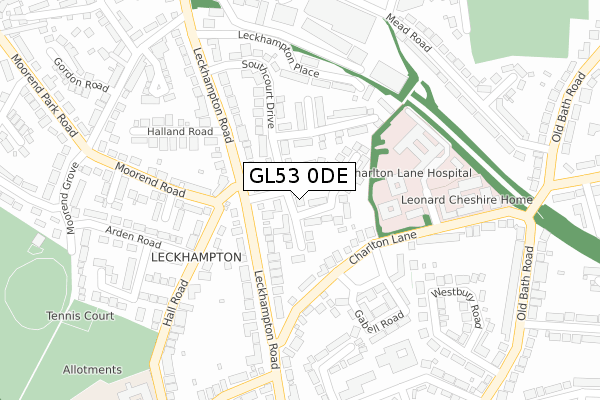 GL53 0DE map - large scale - OS Open Zoomstack (Ordnance Survey)