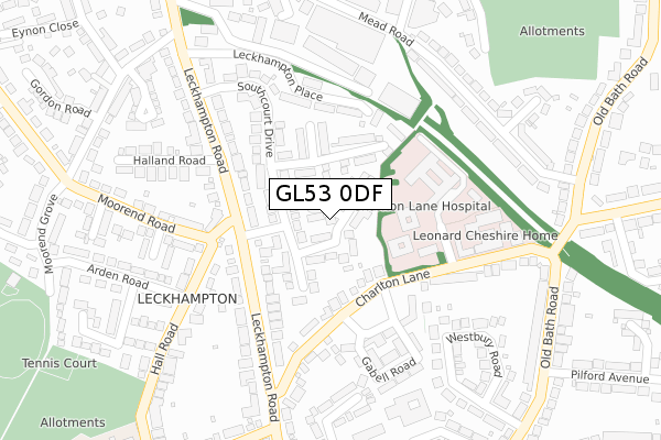 GL53 0DF map - large scale - OS Open Zoomstack (Ordnance Survey)