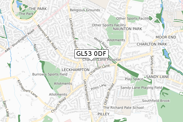 GL53 0DF map - small scale - OS Open Zoomstack (Ordnance Survey)