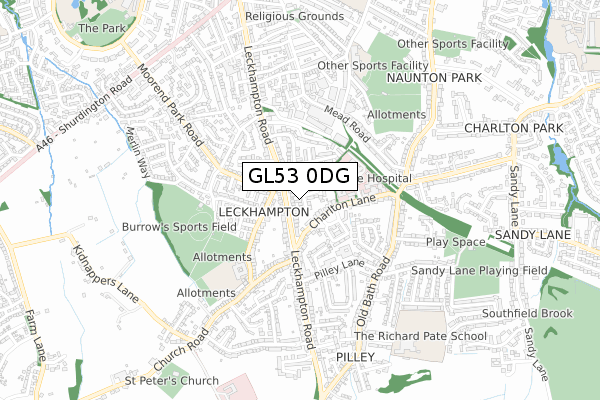 GL53 0DG map - small scale - OS Open Zoomstack (Ordnance Survey)