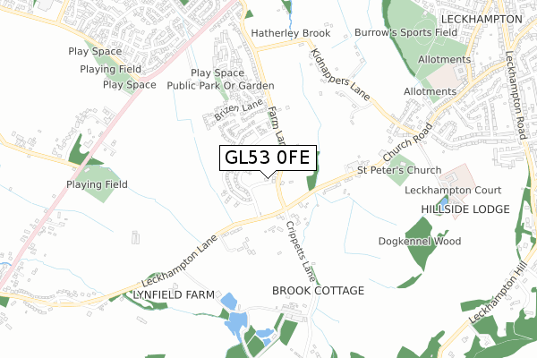 GL53 0FE map - small scale - OS Open Zoomstack (Ordnance Survey)