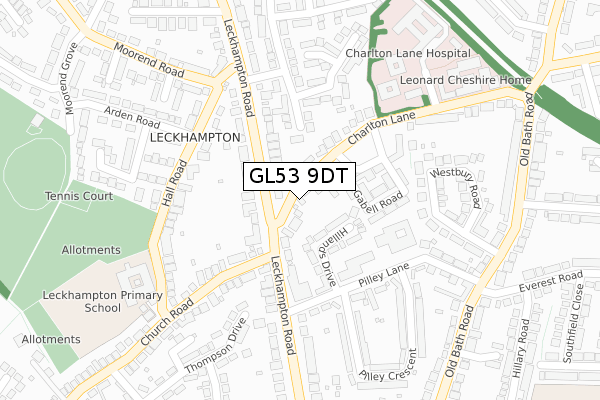 GL53 9DT map - large scale - OS Open Zoomstack (Ordnance Survey)