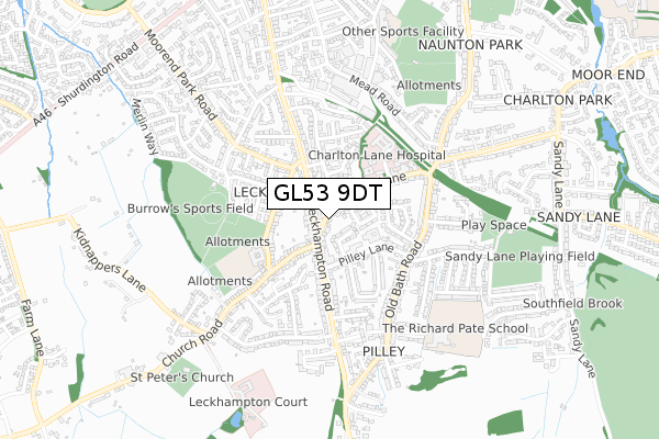 GL53 9DT map - small scale - OS Open Zoomstack (Ordnance Survey)