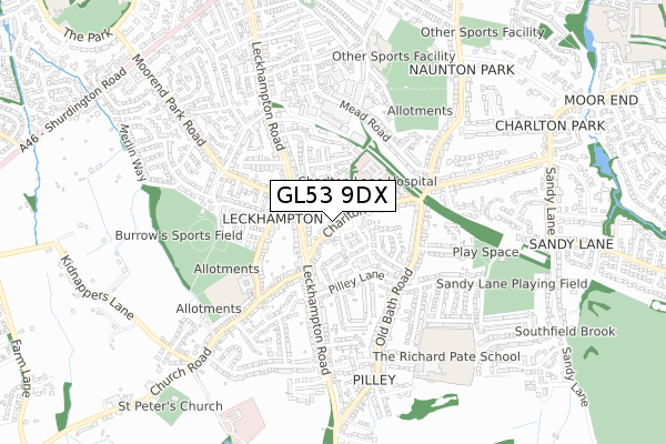 GL53 9DX map - small scale - OS Open Zoomstack (Ordnance Survey)