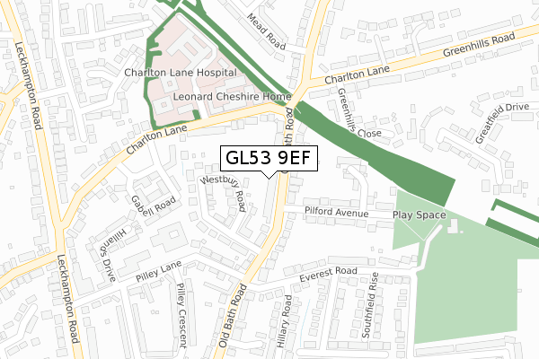 GL53 9EF map - large scale - OS Open Zoomstack (Ordnance Survey)