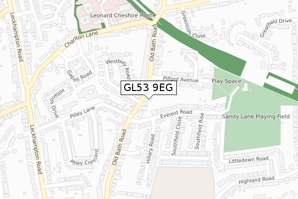 GL53 9EG map - large scale - OS Open Zoomstack (Ordnance Survey)