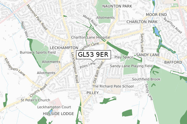 GL53 9ER map - small scale - OS Open Zoomstack (Ordnance Survey)