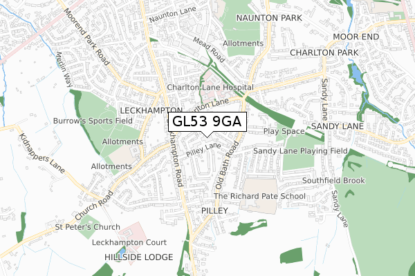 GL53 9GA map - small scale - OS Open Zoomstack (Ordnance Survey)