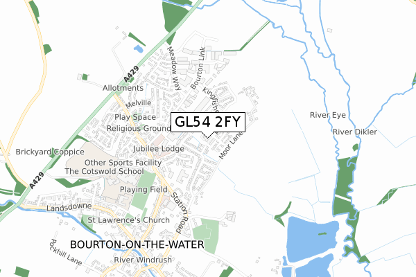 GL54 2FY map - small scale - OS Open Zoomstack (Ordnance Survey)