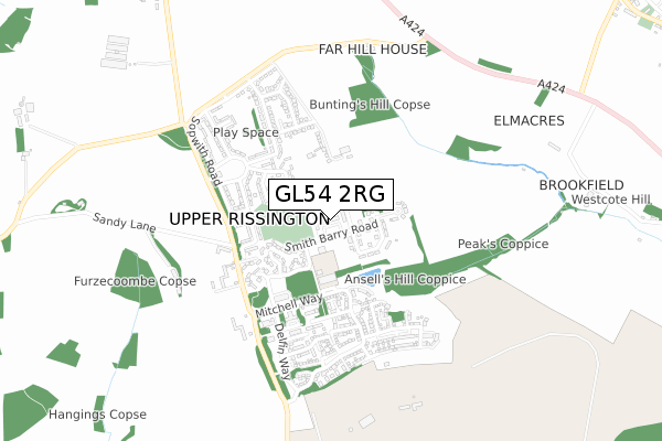 GL54 2RG map - small scale - OS Open Zoomstack (Ordnance Survey)