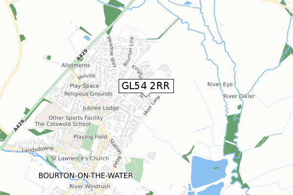 GL54 2RR map - small scale - OS Open Zoomstack (Ordnance Survey)