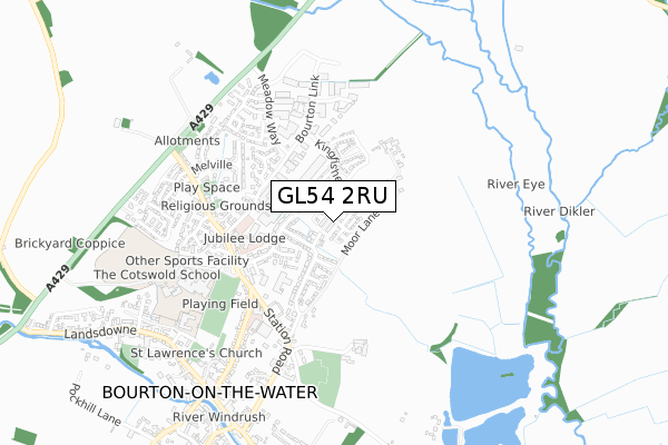 GL54 2RU map - small scale - OS Open Zoomstack (Ordnance Survey)