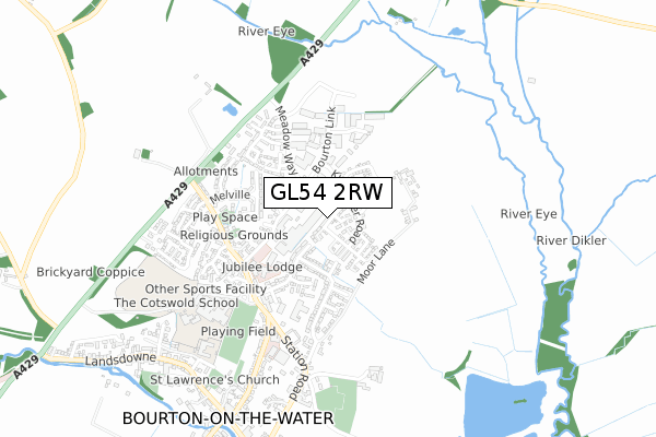 GL54 2RW map - small scale - OS Open Zoomstack (Ordnance Survey)