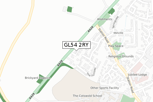 GL54 2RY map - large scale - OS Open Zoomstack (Ordnance Survey)