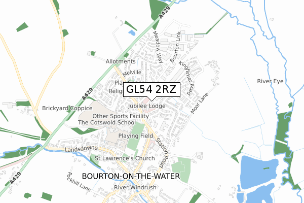 GL54 2RZ map - small scale - OS Open Zoomstack (Ordnance Survey)