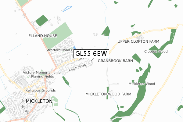 GL55 6EW map - small scale - OS Open Zoomstack (Ordnance Survey)