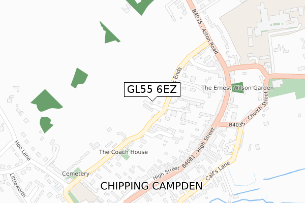 GL55 6EZ map - large scale - OS Open Zoomstack (Ordnance Survey)