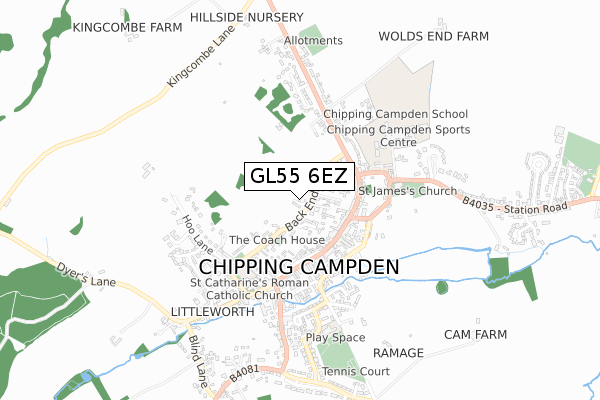 GL55 6EZ map - small scale - OS Open Zoomstack (Ordnance Survey)