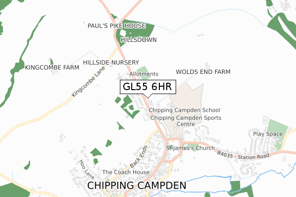 GL55 6HR map - small scale - OS Open Zoomstack (Ordnance Survey)