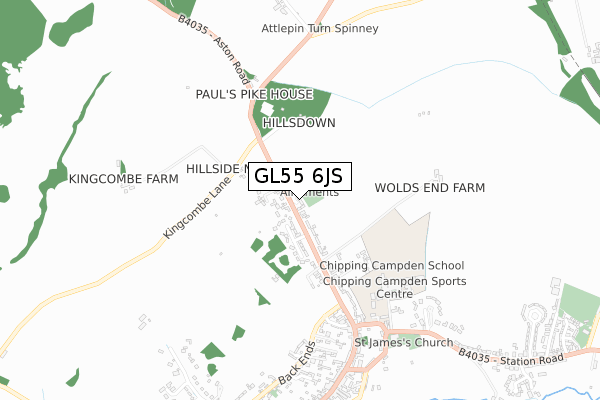 GL55 6JS map - small scale - OS Open Zoomstack (Ordnance Survey)