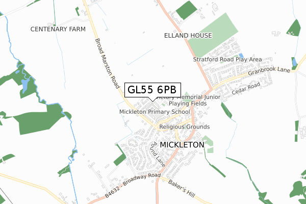 GL55 6PB map - small scale - OS Open Zoomstack (Ordnance Survey)