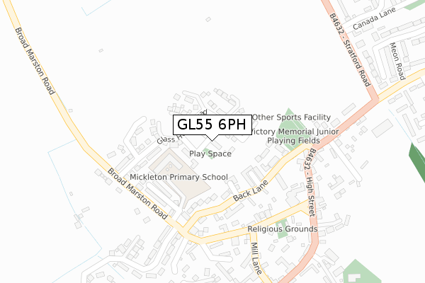 GL55 6PH map - large scale - OS Open Zoomstack (Ordnance Survey)