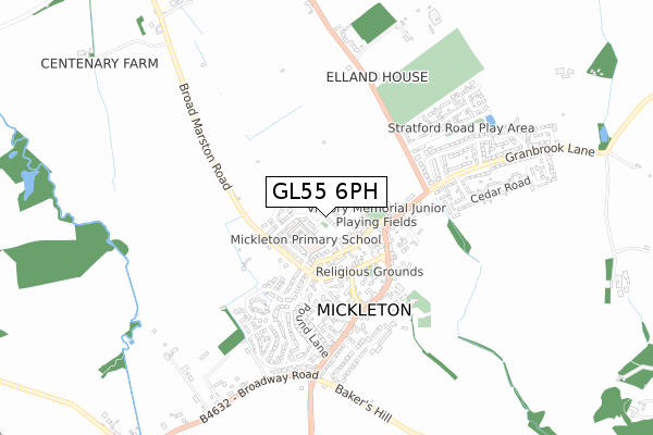 GL55 6PH map - small scale - OS Open Zoomstack (Ordnance Survey)