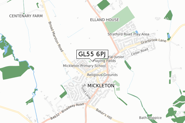 GL55 6PJ map - small scale - OS Open Zoomstack (Ordnance Survey)