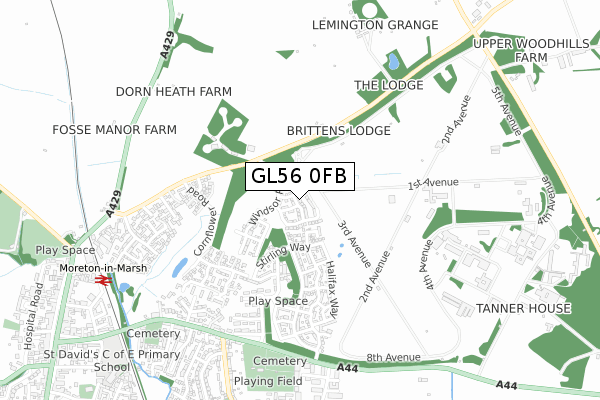 GL56 0FB map - small scale - OS Open Zoomstack (Ordnance Survey)