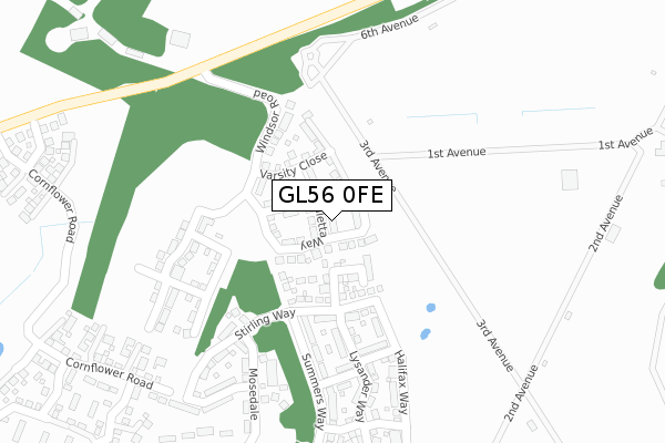 GL56 0FE map - large scale - OS Open Zoomstack (Ordnance Survey)