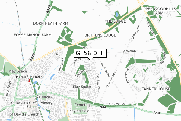 GL56 0FE map - small scale - OS Open Zoomstack (Ordnance Survey)