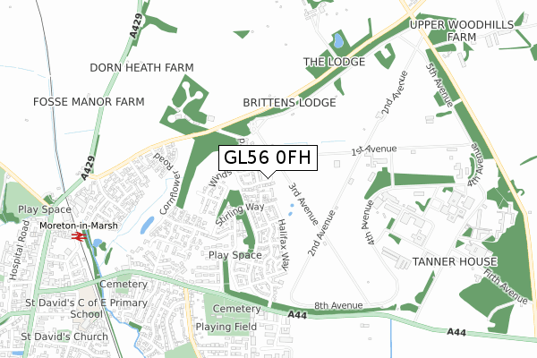 GL56 0FH map - small scale - OS Open Zoomstack (Ordnance Survey)