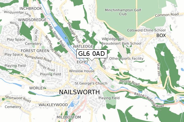 GL6 0AD map - small scale - OS Open Zoomstack (Ordnance Survey)