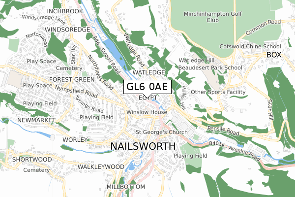 GL6 0AE map - small scale - OS Open Zoomstack (Ordnance Survey)