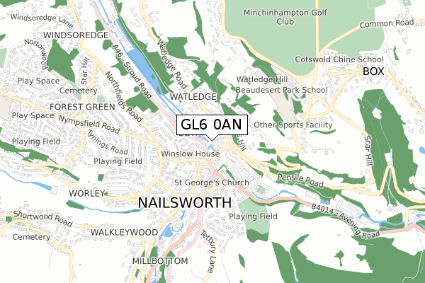 GL6 0AN map - small scale - OS Open Zoomstack (Ordnance Survey)