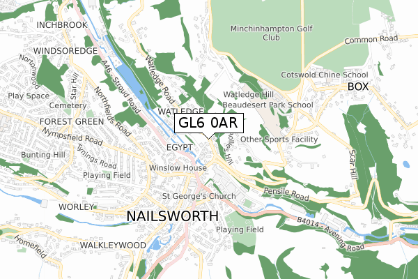 GL6 0AR map - small scale - OS Open Zoomstack (Ordnance Survey)