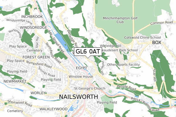 GL6 0AT map - small scale - OS Open Zoomstack (Ordnance Survey)