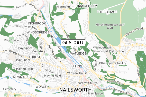 GL6 0AU map - small scale - OS Open Zoomstack (Ordnance Survey)