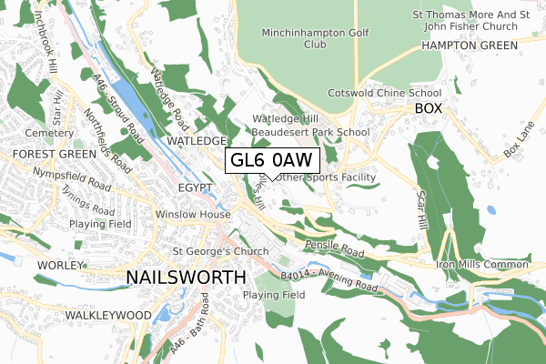 GL6 0AW map - small scale - OS Open Zoomstack (Ordnance Survey)