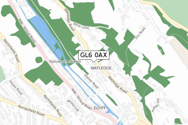 GL6 0AX map - large scale - OS Open Zoomstack (Ordnance Survey)