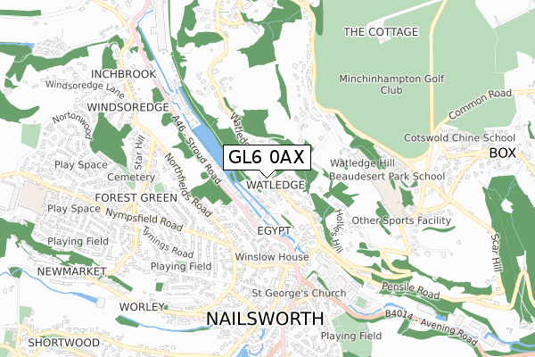 GL6 0AX map - small scale - OS Open Zoomstack (Ordnance Survey)