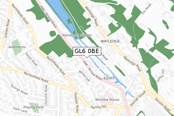 GL6 0BE map - large scale - OS Open Zoomstack (Ordnance Survey)