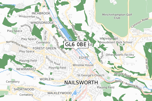 GL6 0BE map - small scale - OS Open Zoomstack (Ordnance Survey)