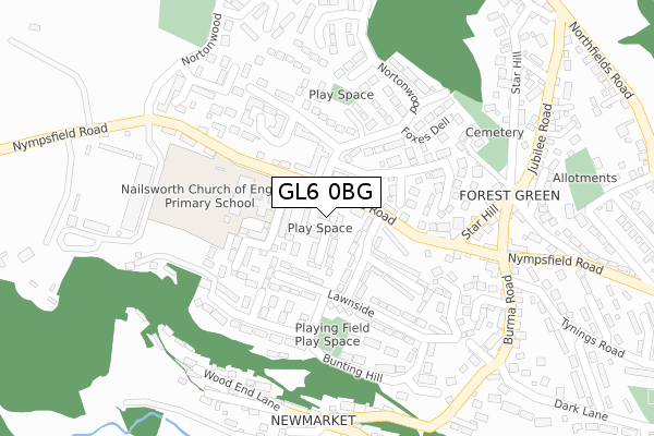 GL6 0BG map - large scale - OS Open Zoomstack (Ordnance Survey)