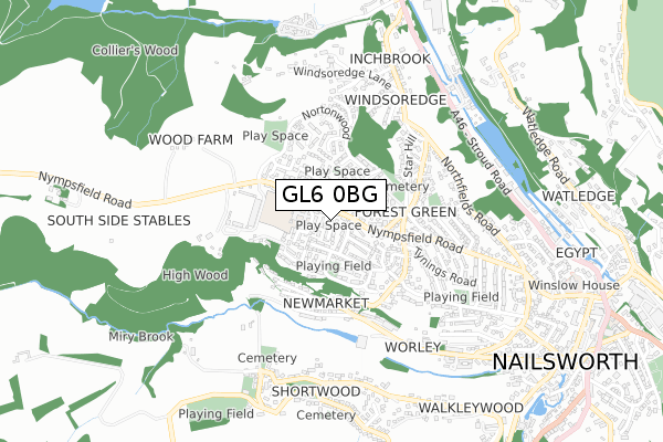 GL6 0BG map - small scale - OS Open Zoomstack (Ordnance Survey)