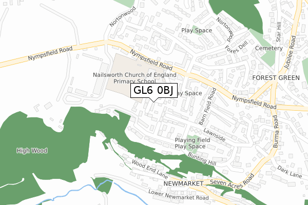 GL6 0BJ map - large scale - OS Open Zoomstack (Ordnance Survey)