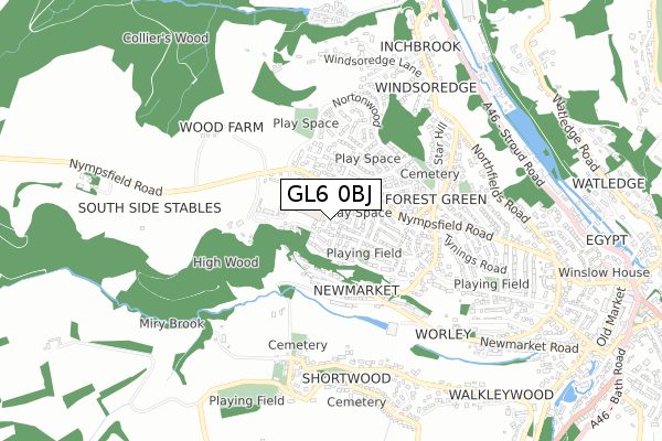 GL6 0BJ map - small scale - OS Open Zoomstack (Ordnance Survey)